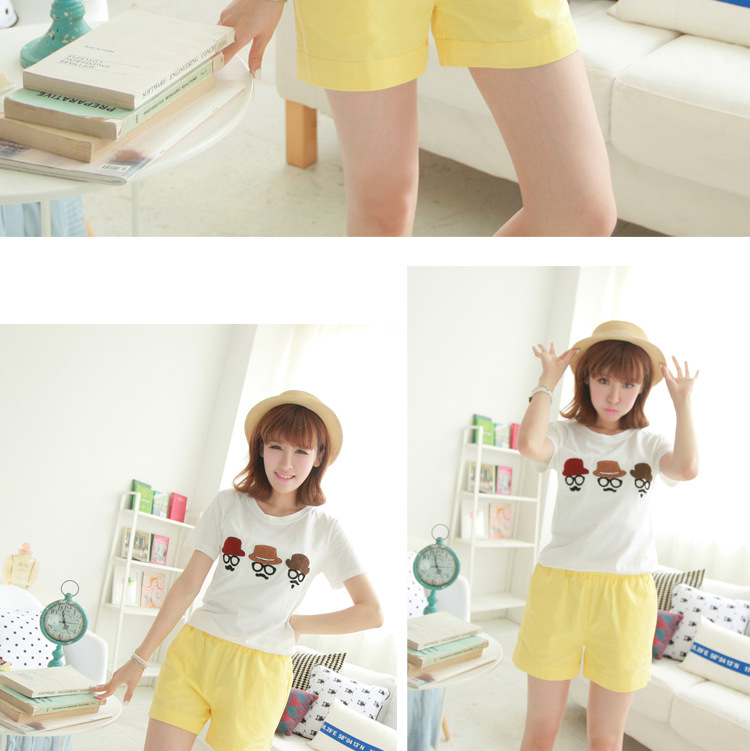 【韩版纯棉糖果色牛仔<em>外穿短裤</em>女夏<em>松紧</em>腰阔腿