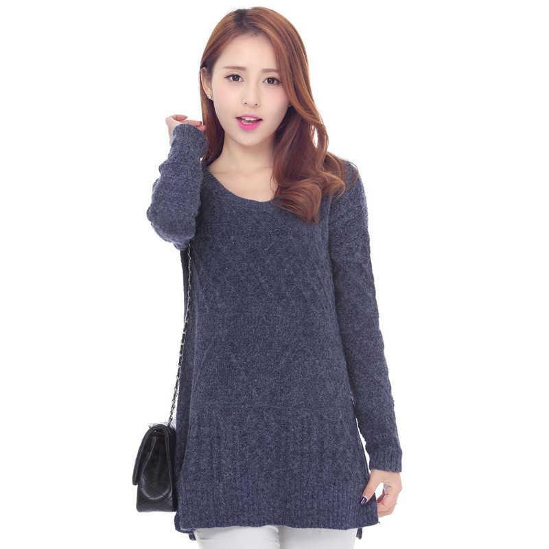 <em>毛衣</em>韩版宽松<em>中长款</em>加厚针织衫圆领套头<em>打底毛</em>