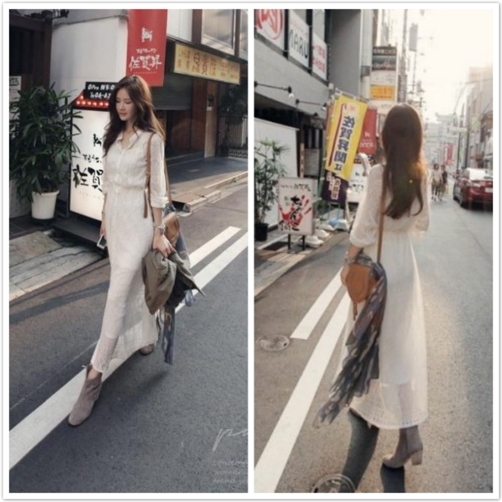 一件代发韩国代购高端定制蕾丝<em>拼接开衫</em>长裙吊