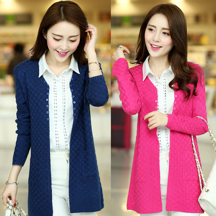 2014秋装韩版中长款毛衣<em>开衫</em>薄<em>大码女装</em>宽松