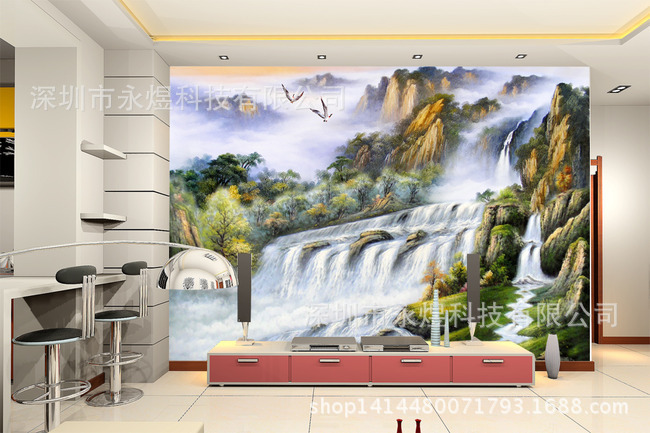 油画山水瀑布 (1)