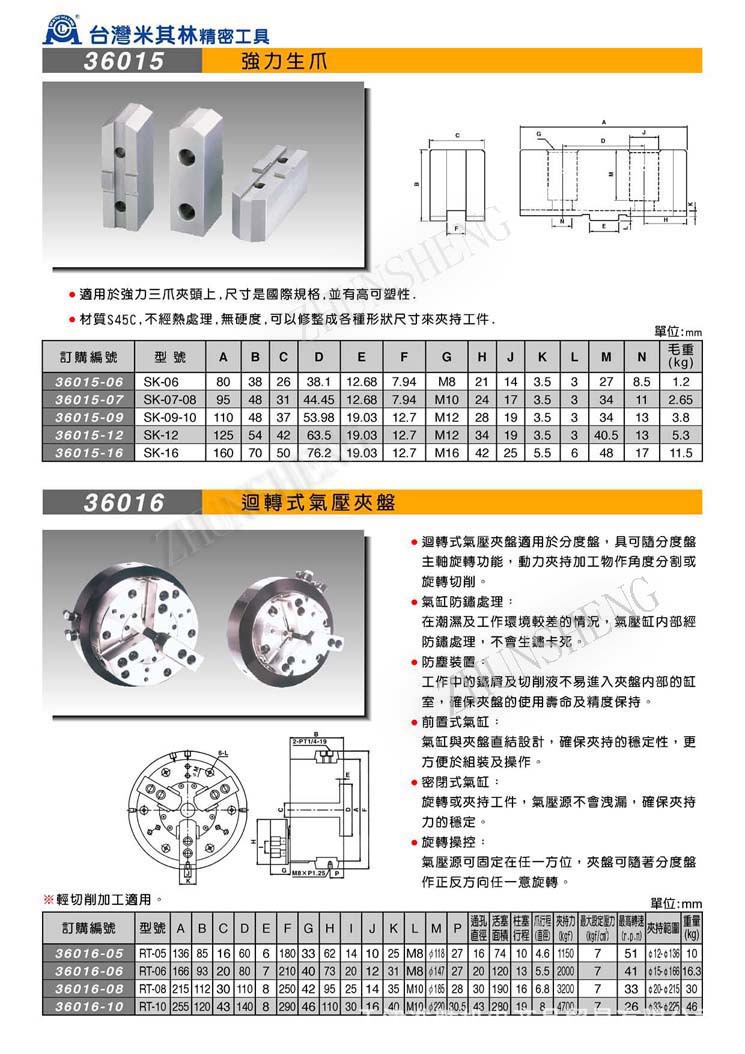 台湾米其林回转式气压卡盘夹盘 气动卡盘型号齐全