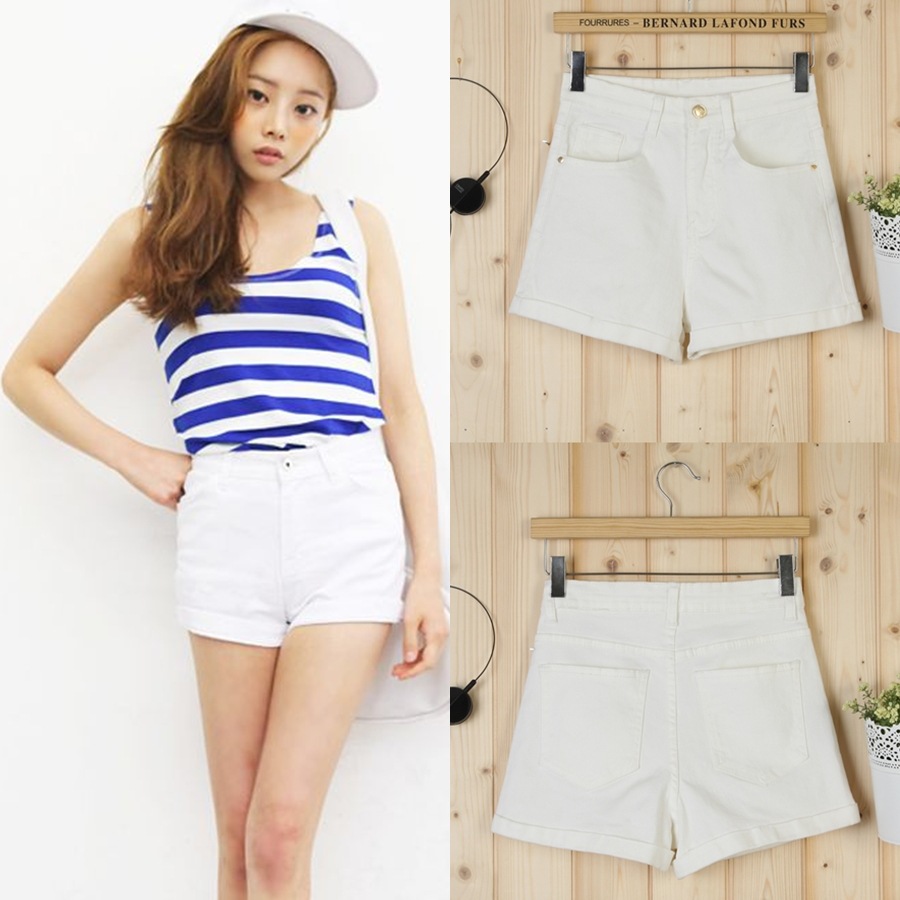 夏装<em>韩国</em>stylenanda<em>高腰短裤</em>女牛仔短裤白色显