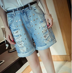 Q6266 夏季新款女韩版做旧磨破<em>牛仔短裤</em>挽边