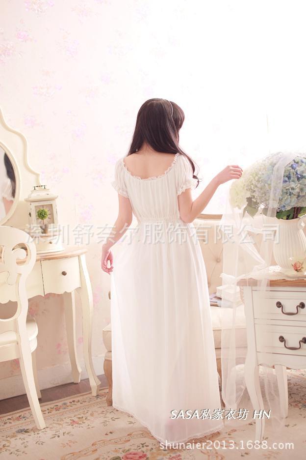【公主仙女范 <em>唯美少女</em>系双层雪纺蕾丝睡裙长