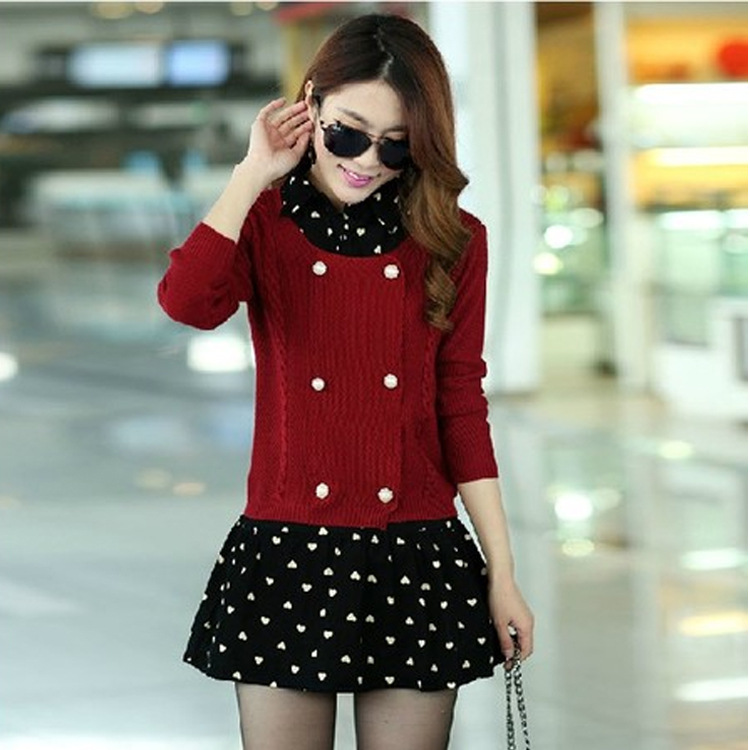 2014 春装新款女装<em>毛衣</em>双排扣<em>两件套</em>开衫长袖