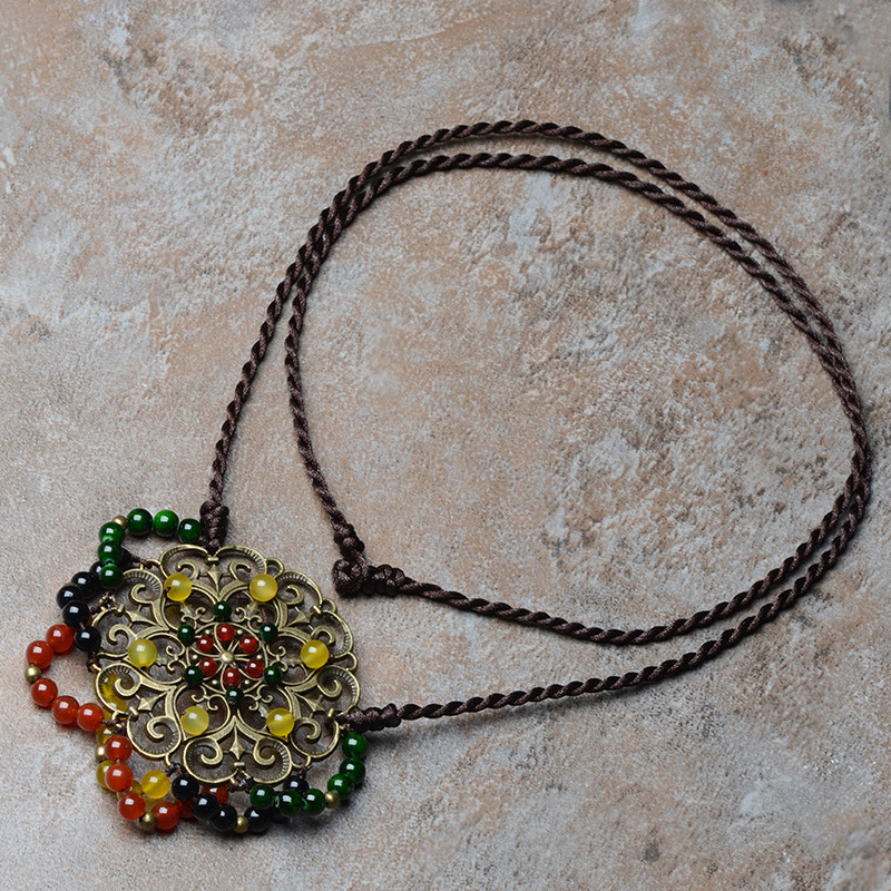 民族风项链 天然<em>黄玛瑙</em>合金手工复古大气<em>毛衣</em>