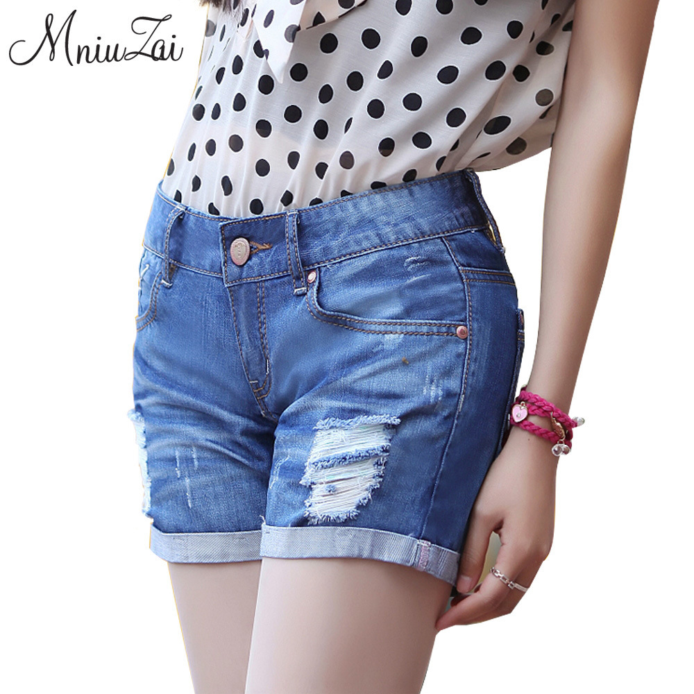 韩版<em>女牛仔短裤</em> 腰带装饰磨破翻边热裤 牛仔短