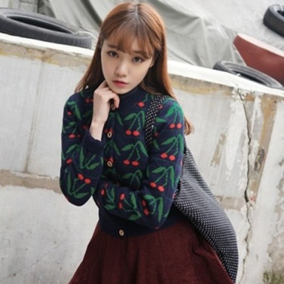 2014春季新款女装韩版森女系樱桃<em>提花</em>短款小