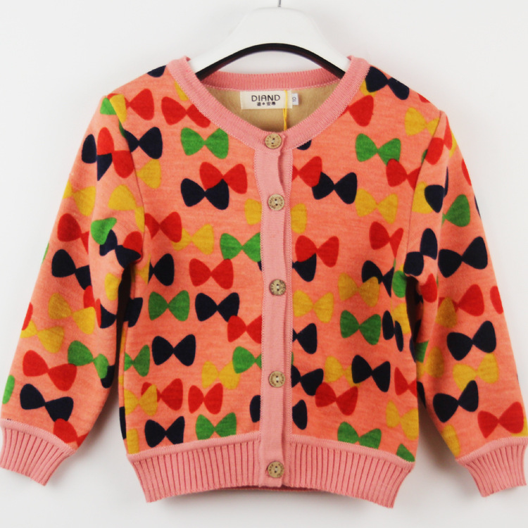 女童毛衣针织<em>开衫</em>外套<em>加绒加厚</em>保暖蝴蝶结<em>毛衫</em>