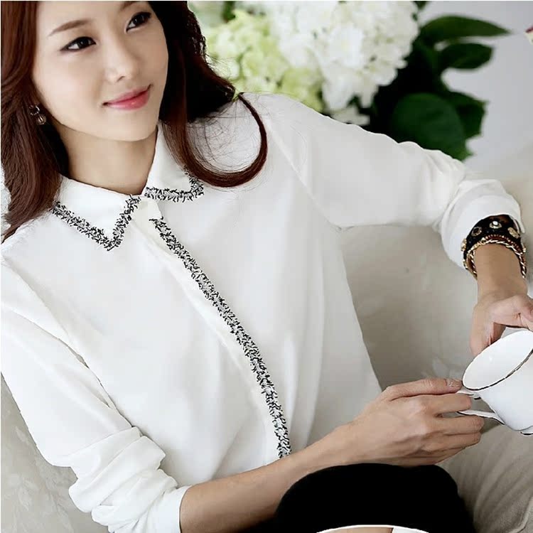 2014春<em>夏季</em>新款<em>女装</em>韩版女式白色衬衫韩国雪