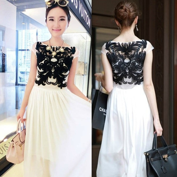<em>欧洲站</em> 2014夏装新款<em>女装</em> <em>欧美大牌</em>盘花长裙 修