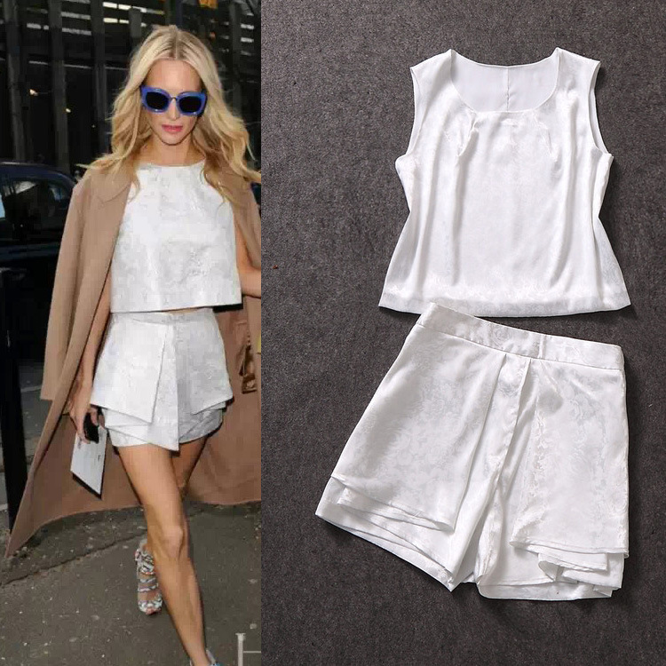 2014欧美大牌子明星走秀同款背心<em>提花短裤</em>套