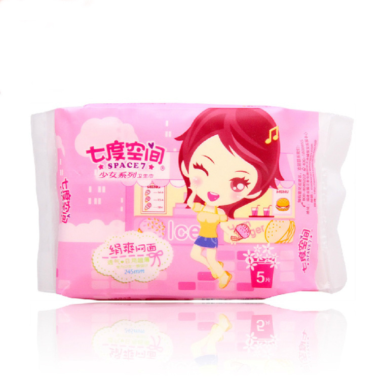 七度空间少女系列绢爽网面日用卫生巾245mm