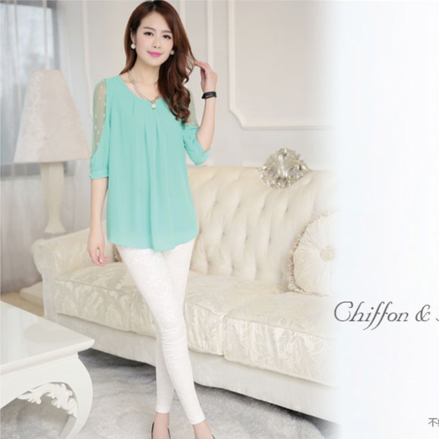 2014夏季新款蕾丝小衫<em>女雪纺上衣</em> 韩版女装中