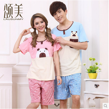 颂美 新品夏季<em>棉睡衣</em>女短袖情侣卡通可爱休闲