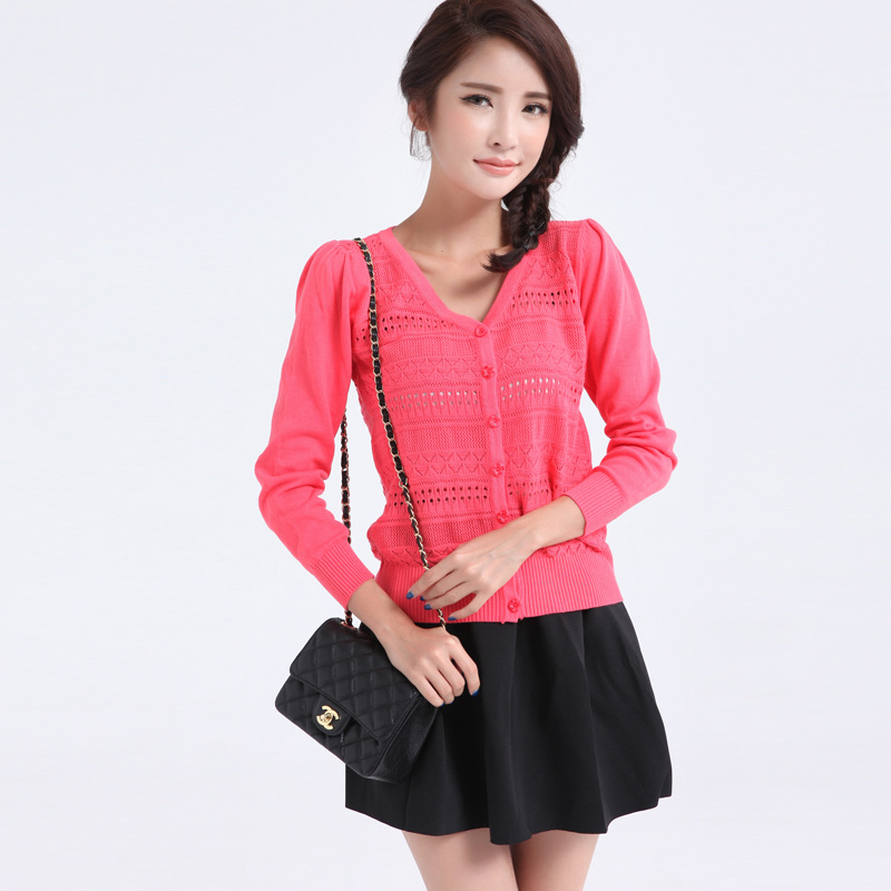 841#秋新款韩版<em>纯棉针织衫女开衫</em>毛衣外套防
