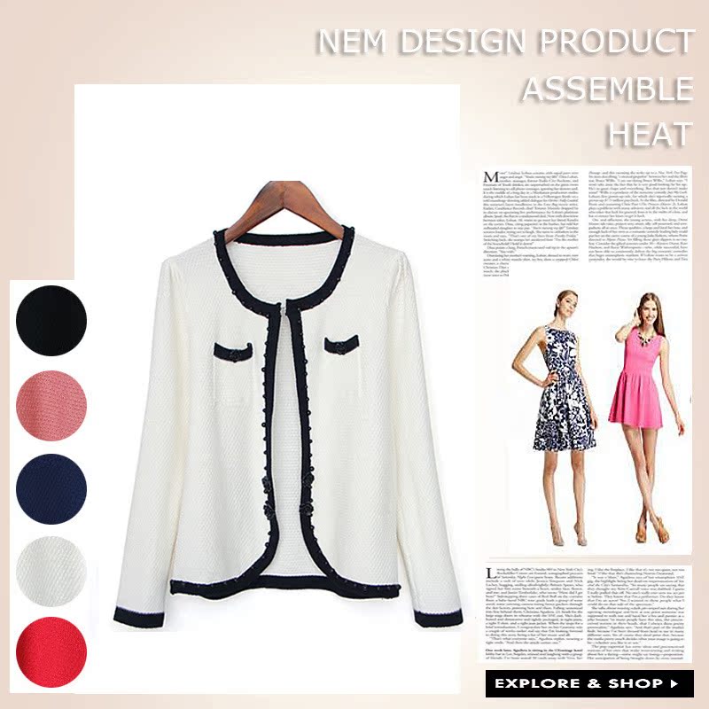 新款秋装 <em>女针织外套</em> <em>针织衫开衫</em> 钉珠撞色 多色