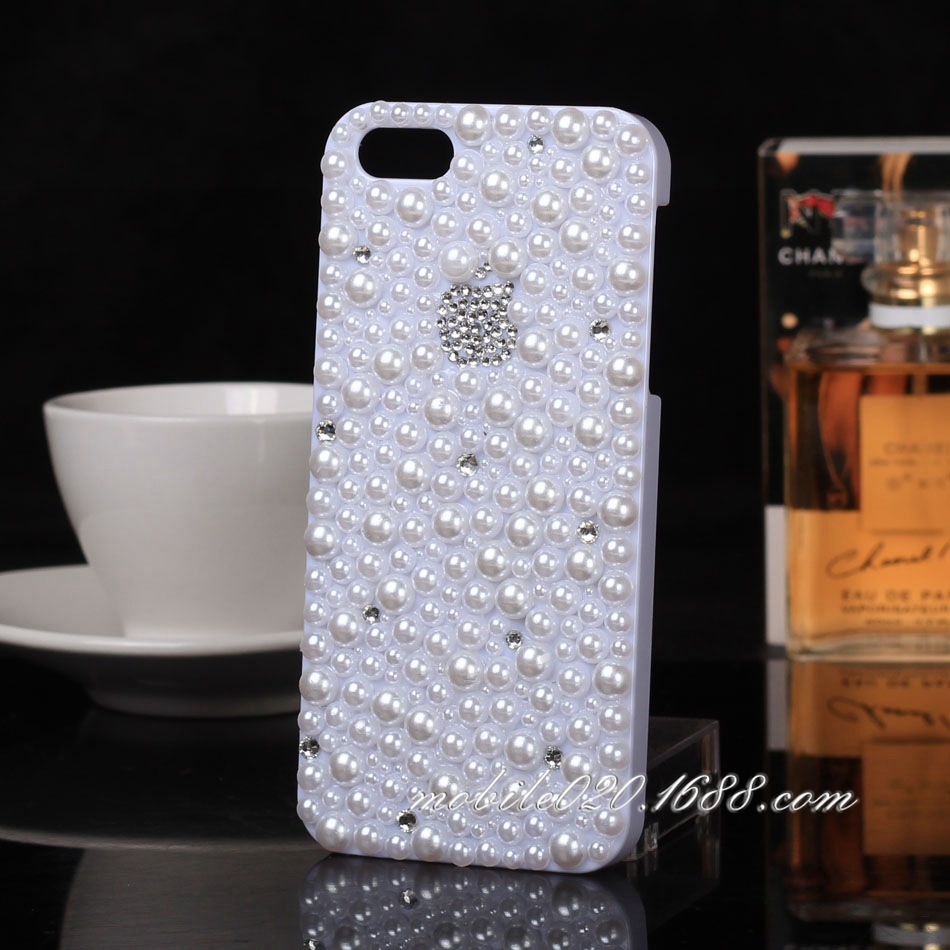 【一件起批】珍珠镶钻iphone5s手机保护套 苹果5水钻手机壳