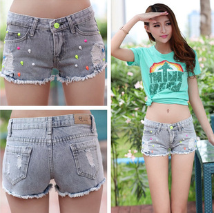 <em>批发</em>采购女式牛仔裤-牛仔<em>短裤 女</em> <em>韩版</em>潮磨破打