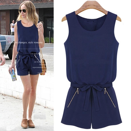 欧洲站双拉链雪纺衫<em>连体</em>裤<em>女夏装短裤</em> 韩版欧