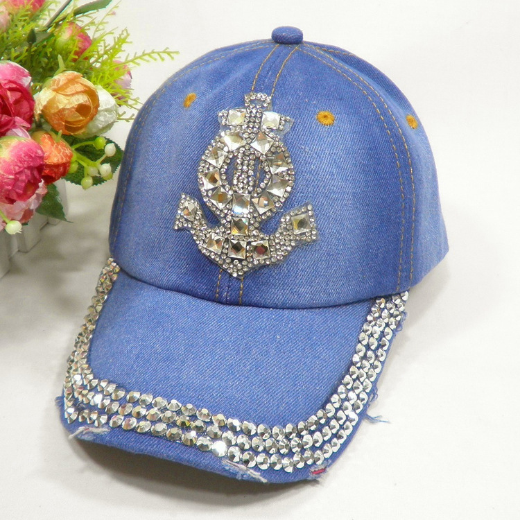 <em>帽子批发</em>新款韩国女牛仔棒球<em>帽子</em>镶大钻牛仔鸭