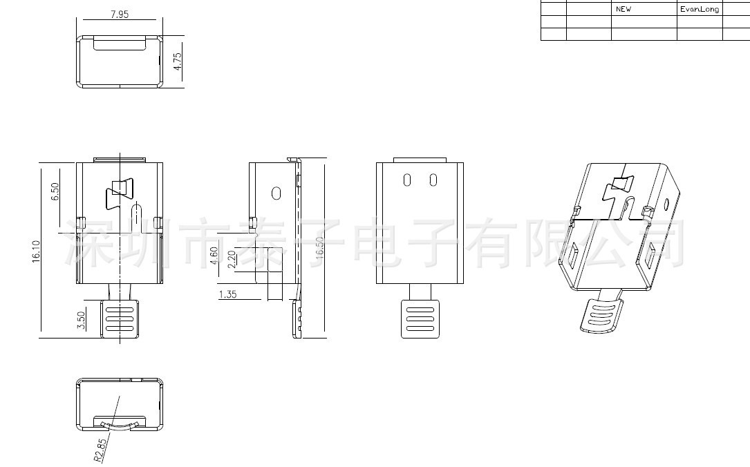 供应micro usb 5p公前五后五三件式micro usb 三件式前五后五