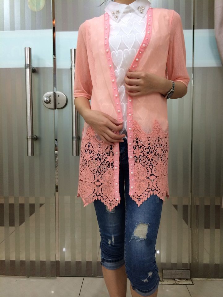 2014春夏款韩版<em>女装</em>蕾丝拼接<em>麻纱</em>宽松中<em>长款</em>