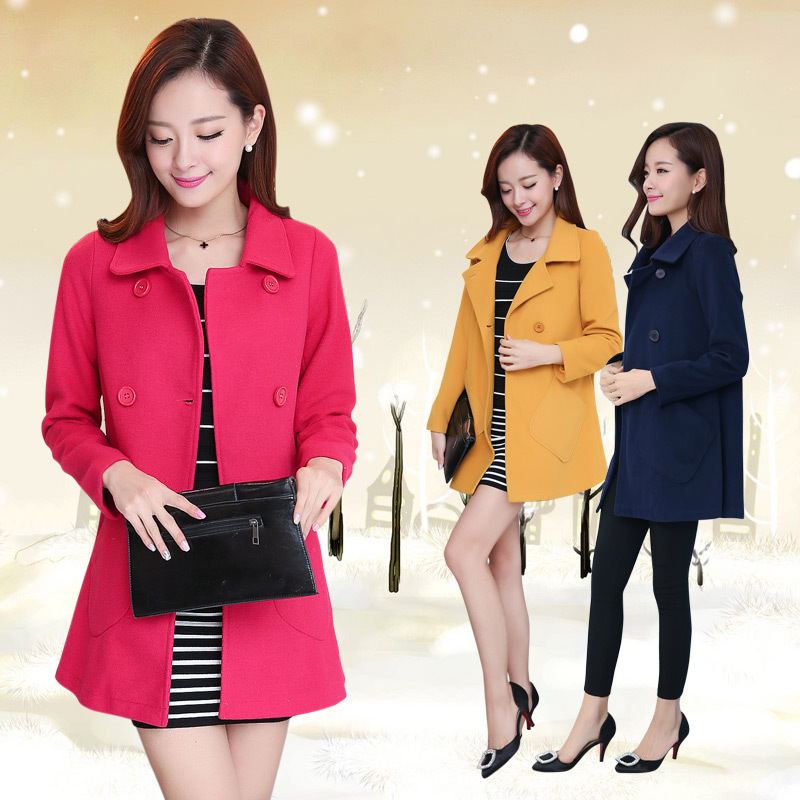 2014秋季新款韩版<em>女装双面毛呢</em>风衣女<em>大码</em>修