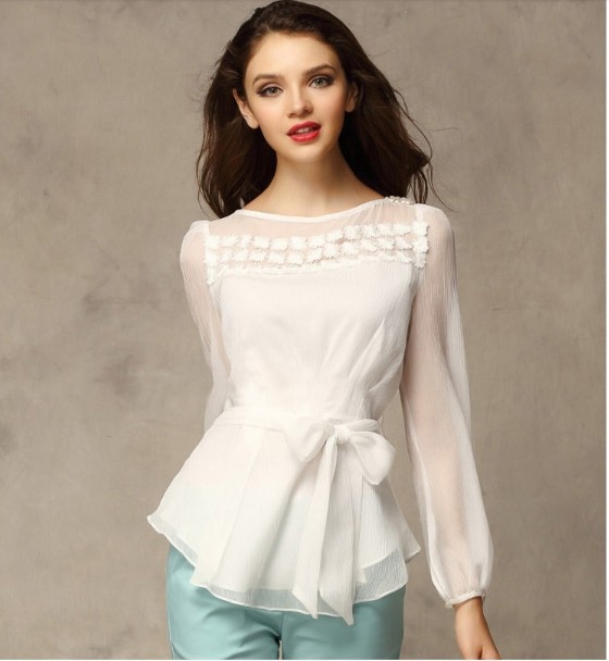 <em>2014</em>春款新款<em>女装</em>雪纺衫百搭气质修身显瘦上