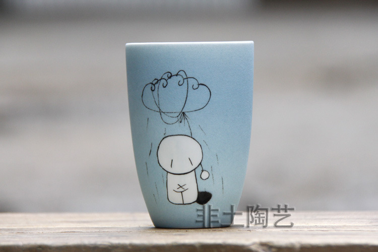 景德镇陶瓷工艺杯淋雨小人手绘杯子 非土创意陶瓷杯子 批发