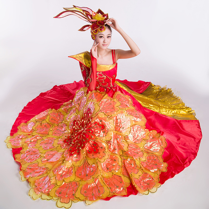 新款大型开场<em>舞蹈大</em>摆裙 现代<em>舞蹈</em>演出服装 歌