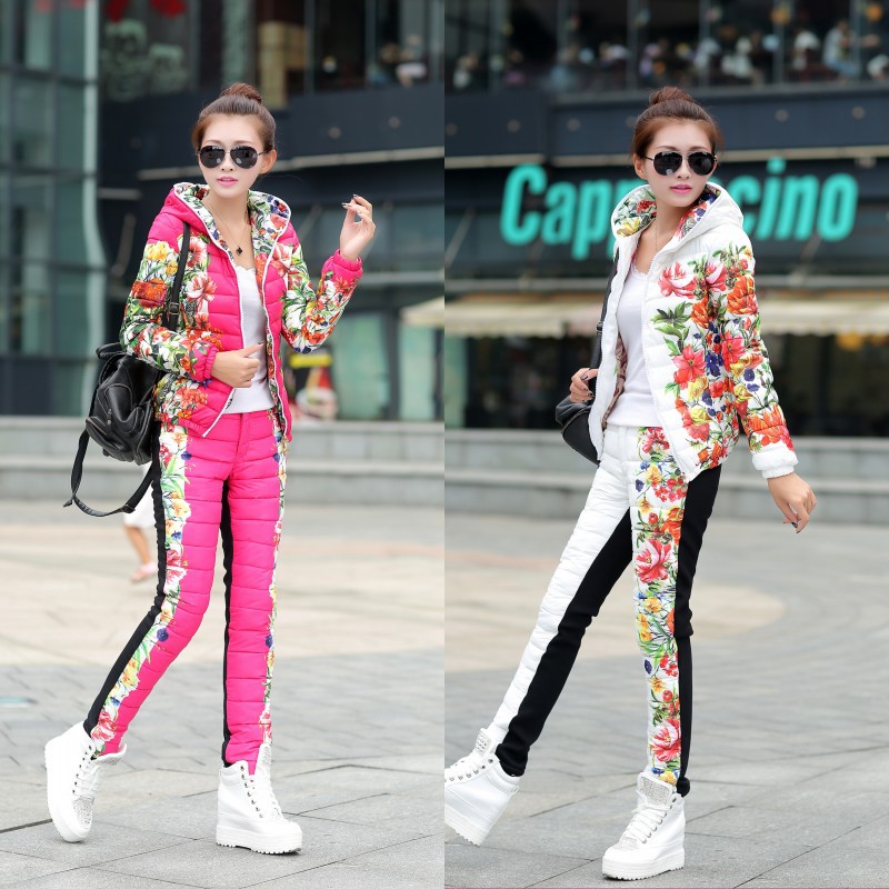 2014<em>冬装</em>新款<em>女</em>修身两件套连帽<em>棉服套装</em> 图片