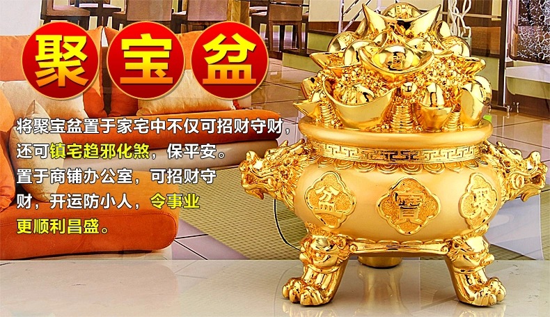 开光招财聚宝盆 金元宝工艺品摆设 家居开业商务风水礼品厂家直销