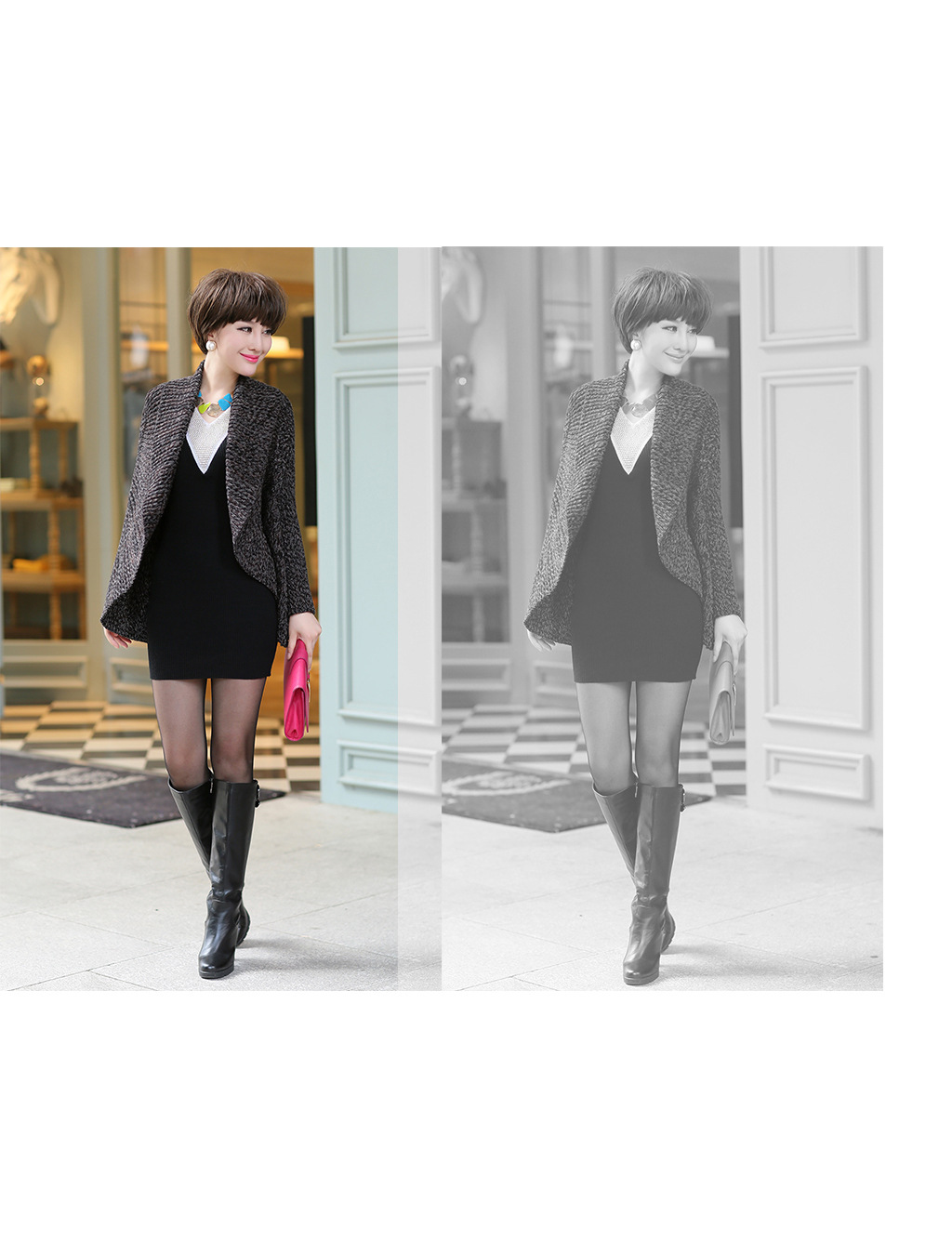 【实拍5106 <em>秋装</em>新款<em>开衫</em>中长款<em>大衣</em> <em>开衫</em>圆摆