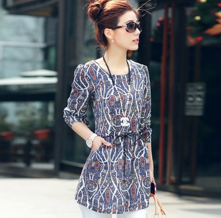 韩版2014春夏最新款 大码女装韩版中长款长袖