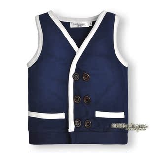 童<em>马甲</em>-<em>春秋款</em> 休闲男童<em>中童</em>双排扣<em>纯棉</em>薄款马