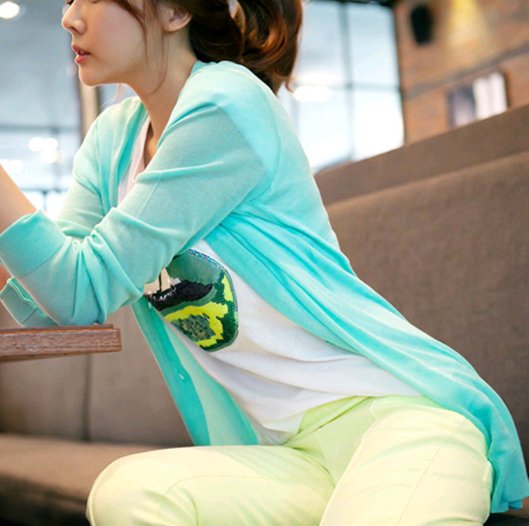 2014时尚韩版小开衫 薄款防晒衫 糖果色空调衫