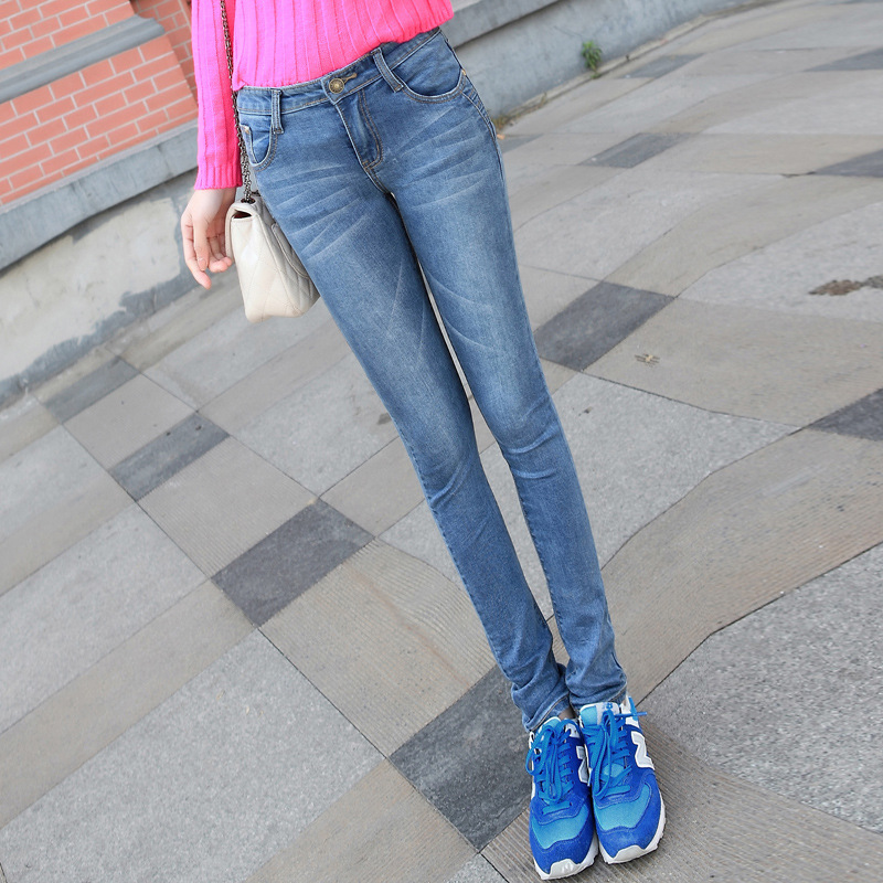 2014韩国女装新款 韩版女式黑色牛仔裤 女小脚