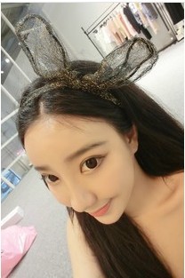 韩国进口黑色金色肤色蕾丝可爱兔子夸张蝴蝶结