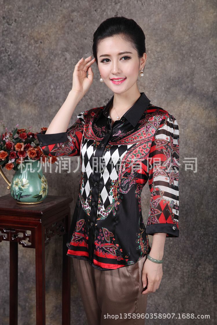 批发采购中老年女装-真丝上衣女夏装新款 中长