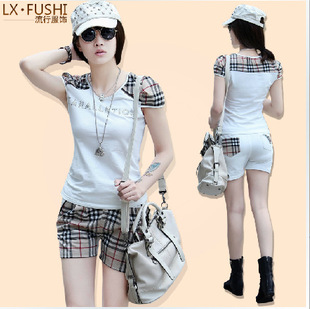 批发采购<em>女式</em>休闲<em>套装</em>-2014<em>夏季</em>修身<em>短袖短裤</em>