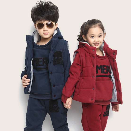 女童套装韩版男童中大童保暖卫衣三件套童装加