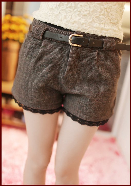 2014新款韩版潮蕾丝花边<em>短裤</em>休闲百搭<em>毛呢短</em>