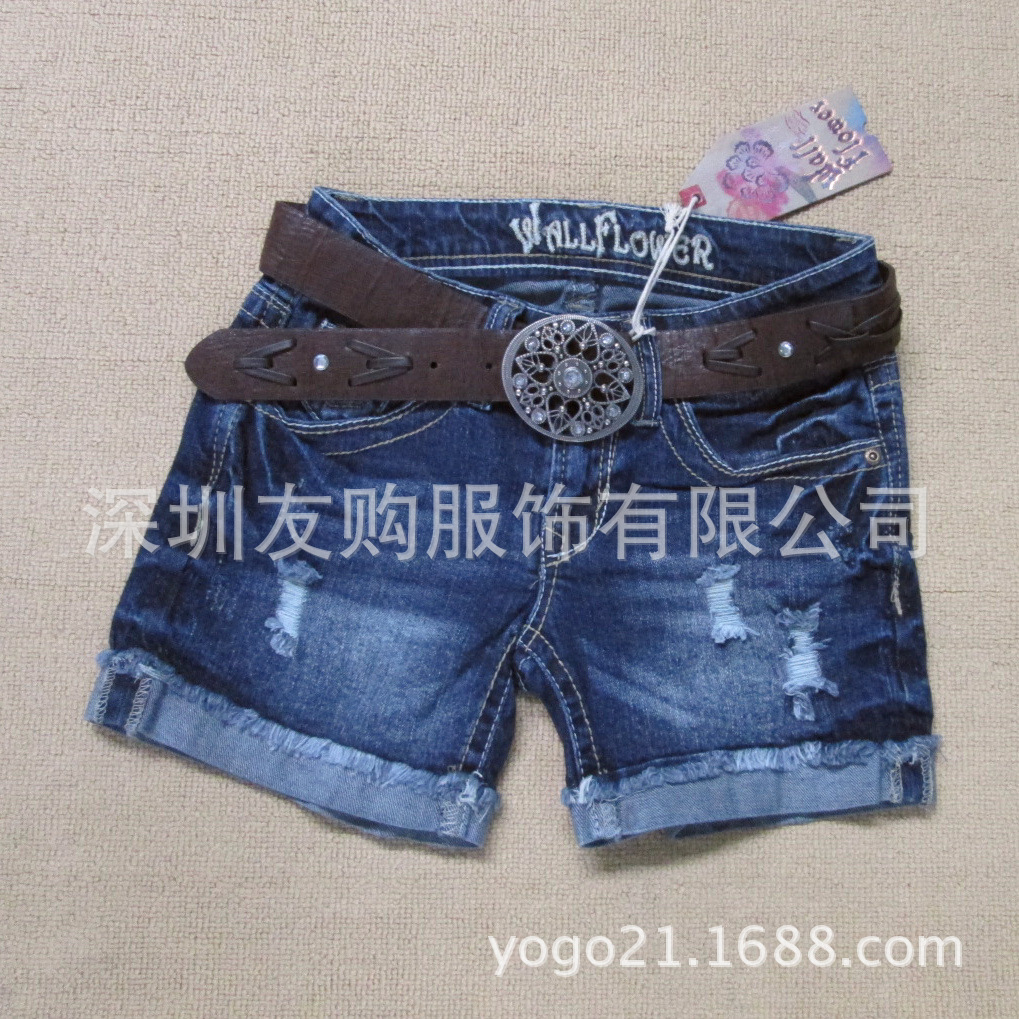 <em>欧美</em>外贸原单<em>磨破</em>翻边毛边<em>牛仔短裤</em>夏装新款韩