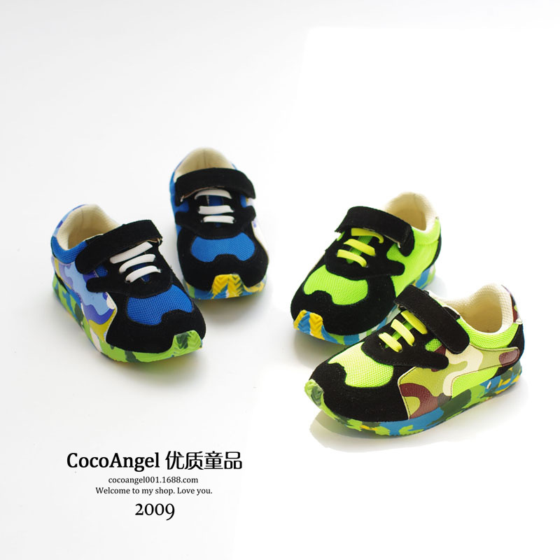 2014秋款 儿童运动鞋 韩国迷彩休闲鞋 男童女童防滑真皮波鞋