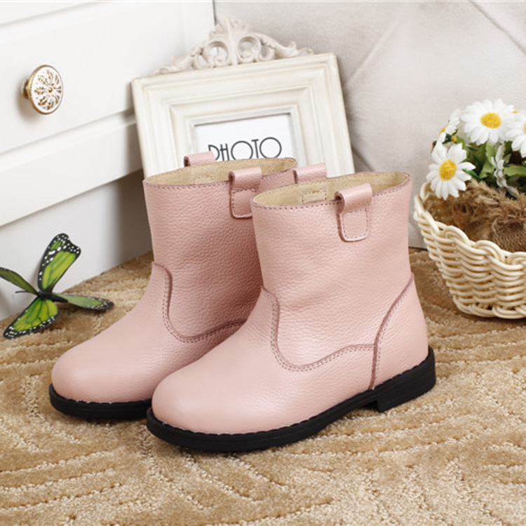 2013冬季新款七星蛙真皮品牌纯色压花短儿童鞋 厂家批发