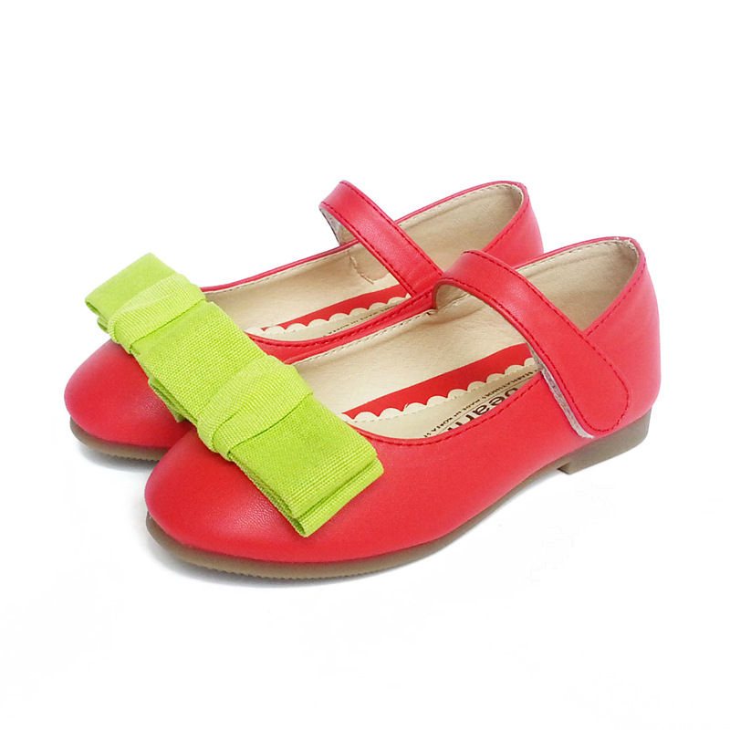 新款撞色韩版公主童鞋 蝴蝶结中小女童单皮鞋 魔术贴女童单鞋