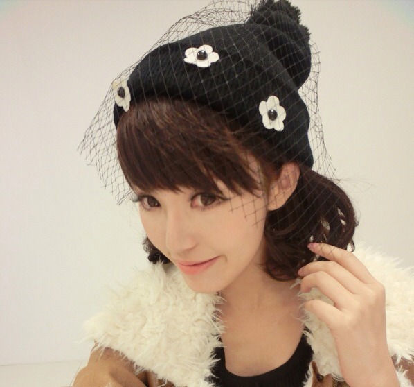 【欧美明星款网纱帽 女士小花网纱毛线帽 冬季