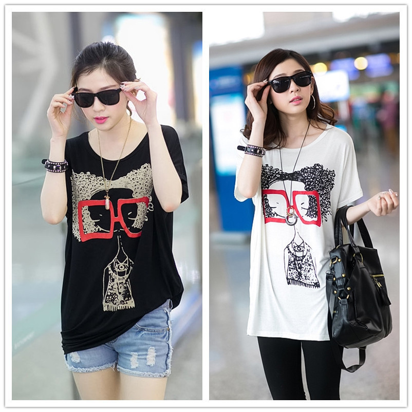 东大门新款 宽松大码女装 韩版 <em>靓妹眼镜</em>图案蝙